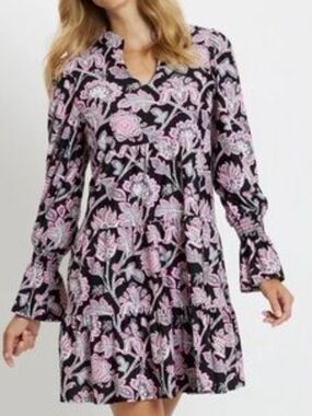 Jude Connally Black Mini Dress with Pink Floral Motif Size M